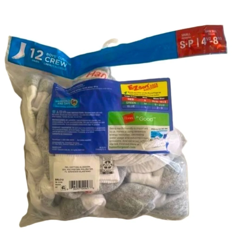 Hanes White Crew Small Socks 12 Pairs